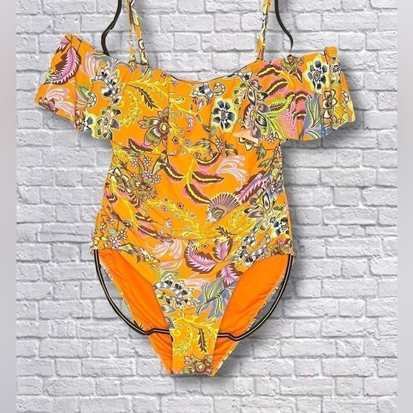 BCBG— Max Azria Floral Print Off-the-Shoulder Mio One Piece Swimsuit - Picture 2 of 6